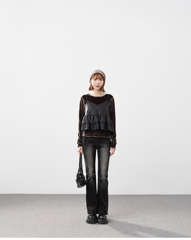 ベロアフリルショートトップス 2色展開