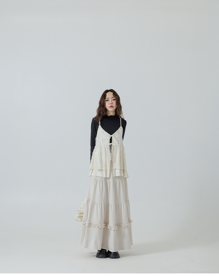 起毛フリルハイネックトップス  ブラック