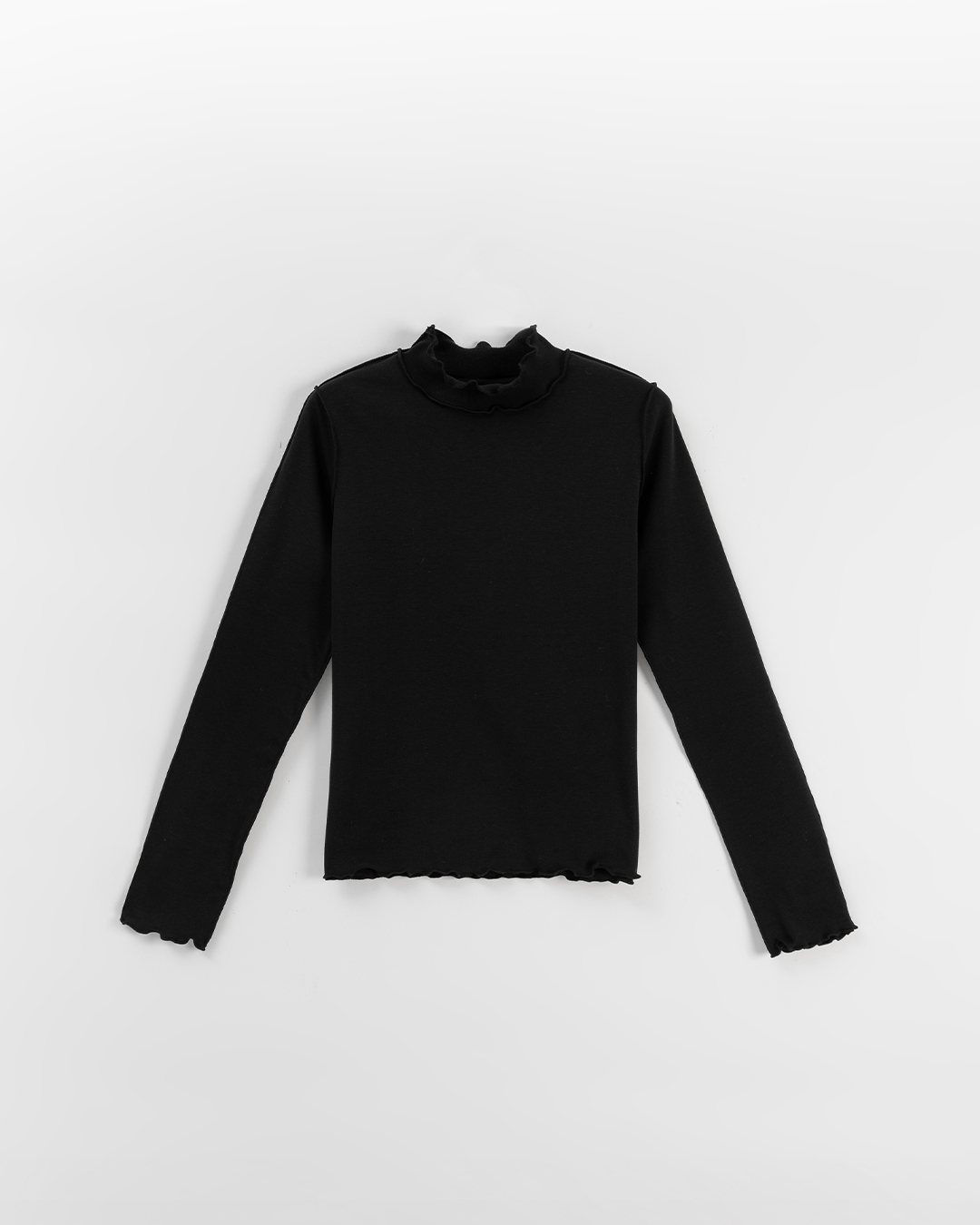 起毛フリルハイネックトップス ブラック