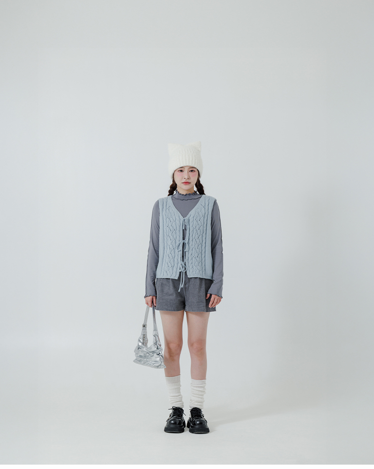 起毛フリルハイネックトップス グレー