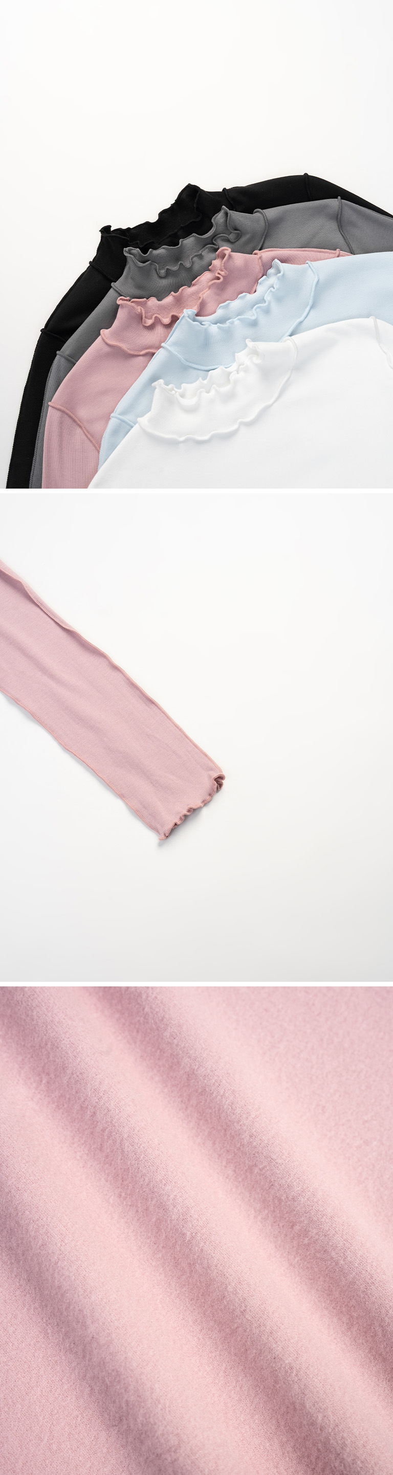 起毛フリルハイネックトップス ピンク