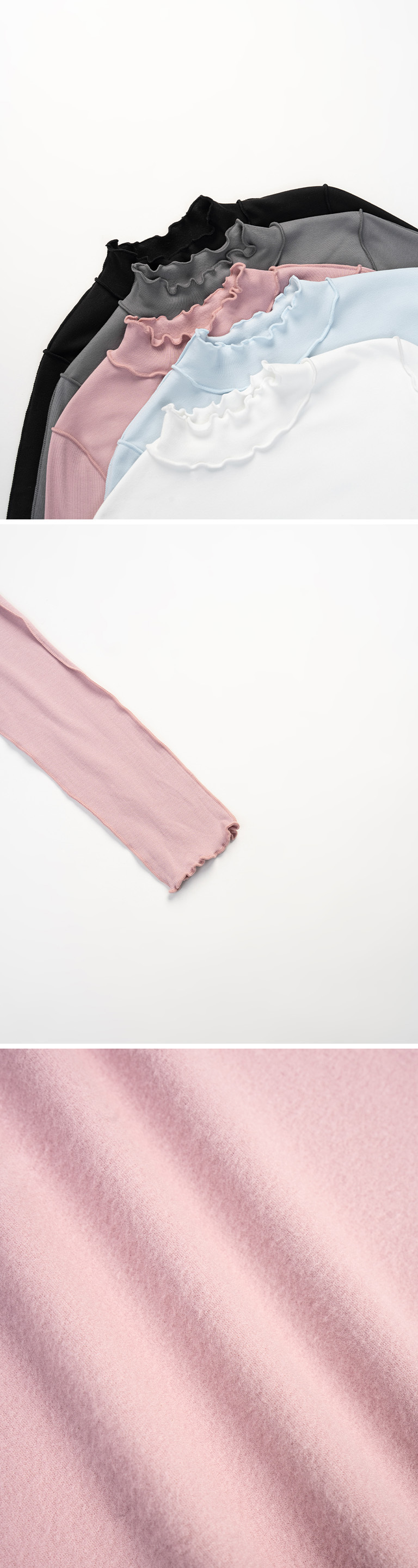 起毛フリルハイネックトップス ピンク