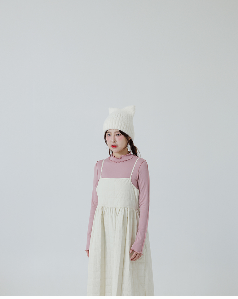 起毛フリルハイネックトップス ピンク