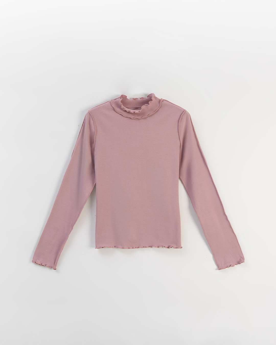 起毛フリルハイネックトップス ピンク