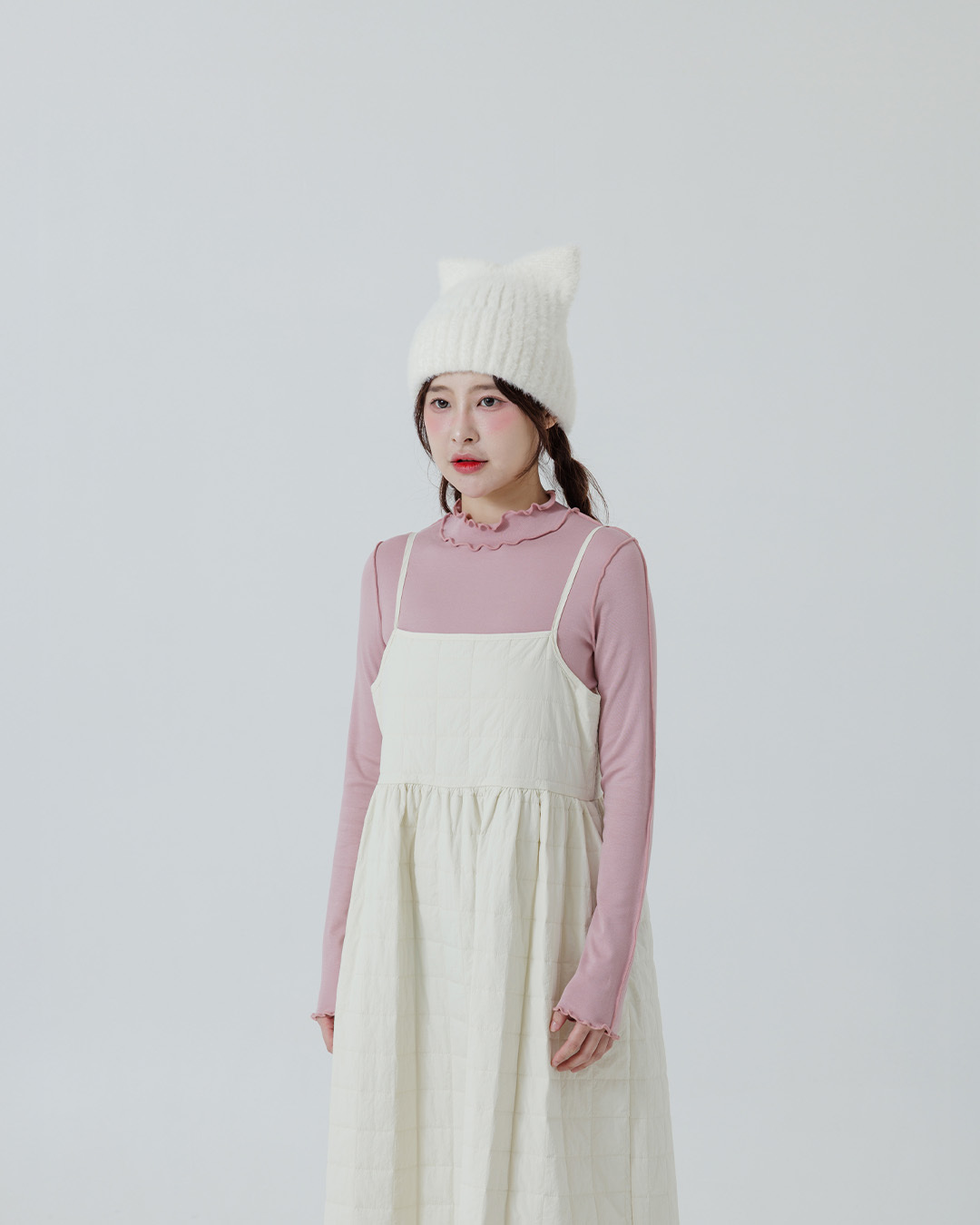 起毛フリルハイネックトップス ピンク