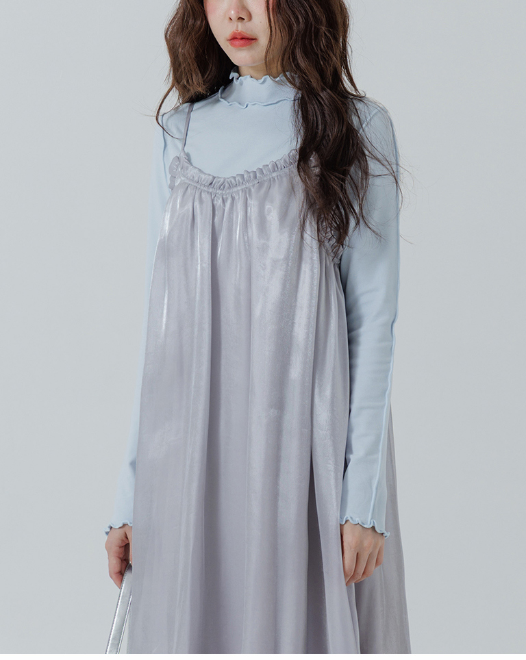 起毛フリルハイネックトップス ブルー