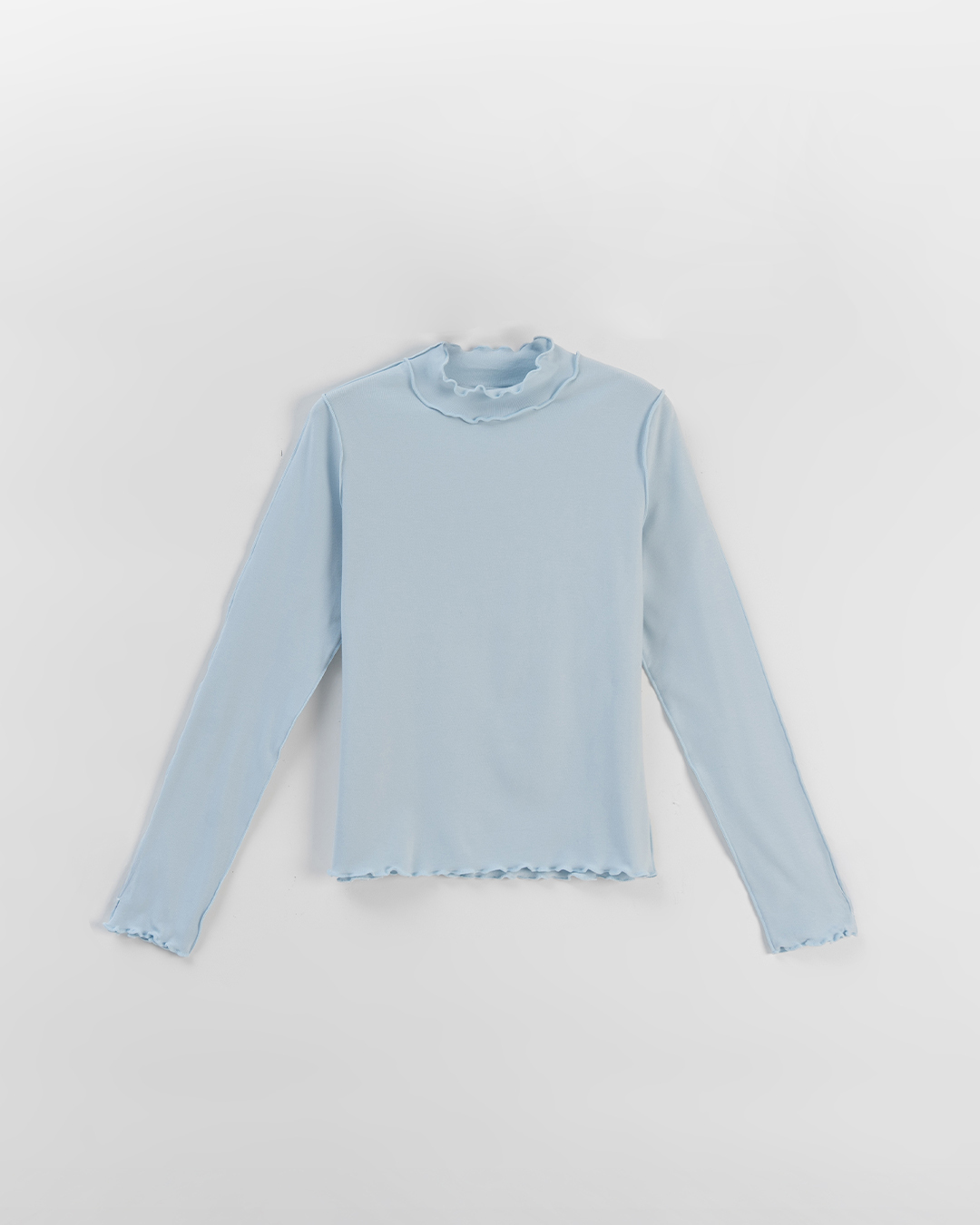 起毛フリルハイネックトップス ブルー