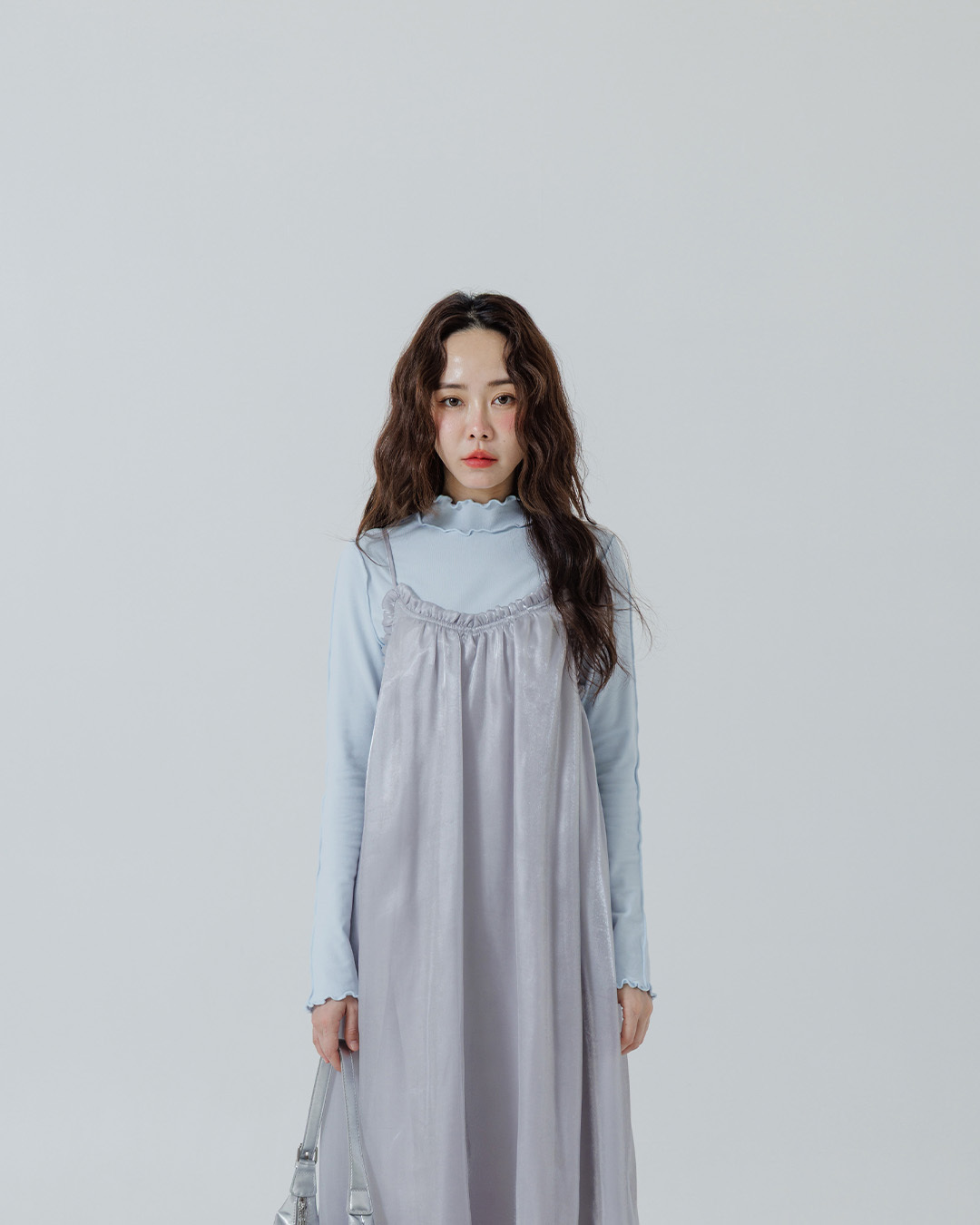 起毛フリルハイネックトップス ブルー