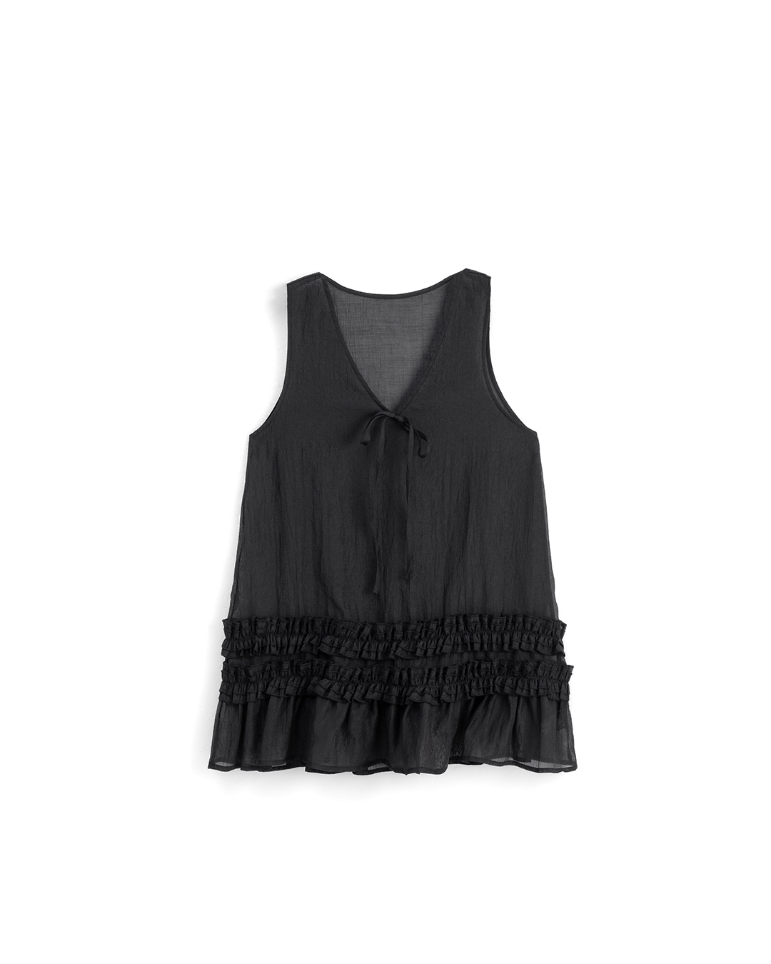 Vネックシアーフリルベスト　2色展開