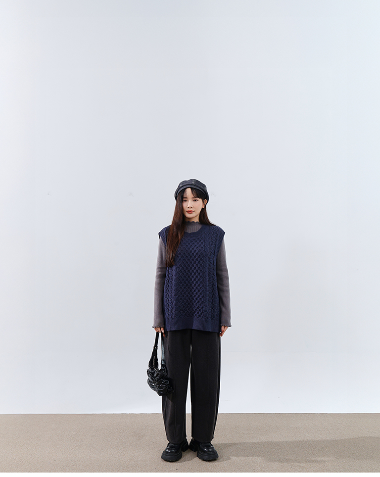 ケーブルワイドニットベスト 4色展開