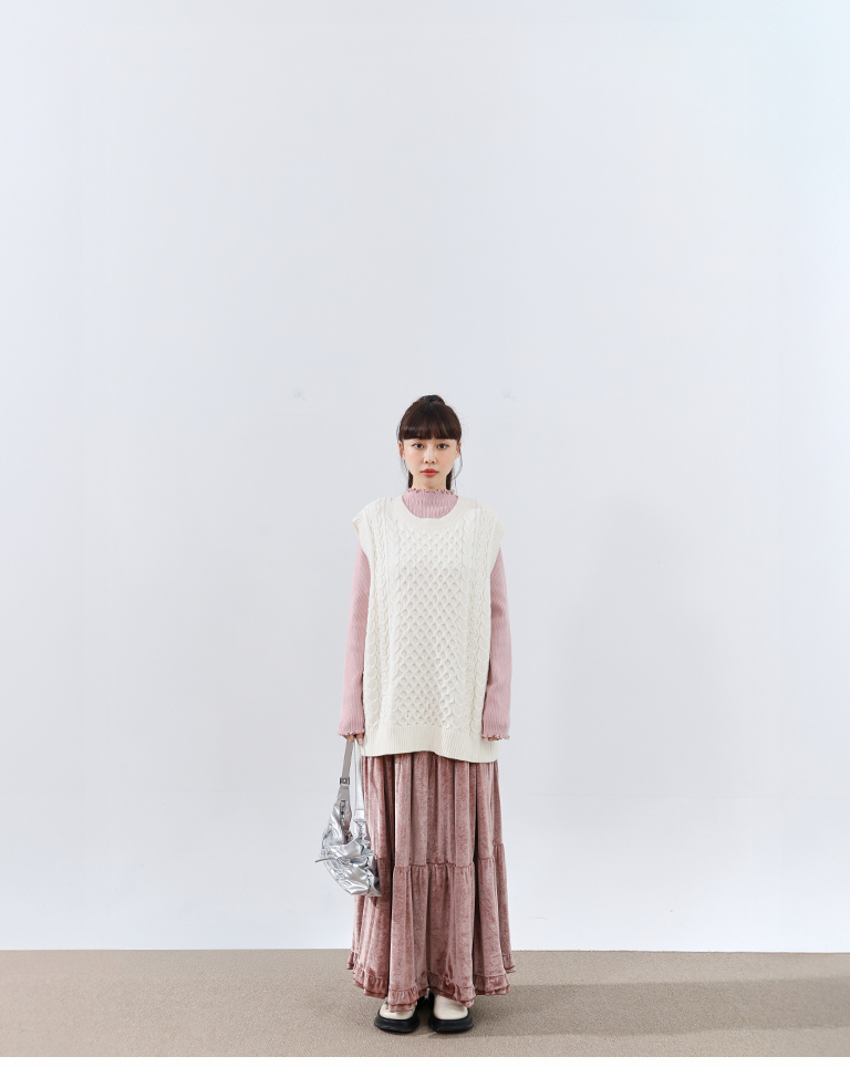 ケーブルワイドニットベスト 4色展開