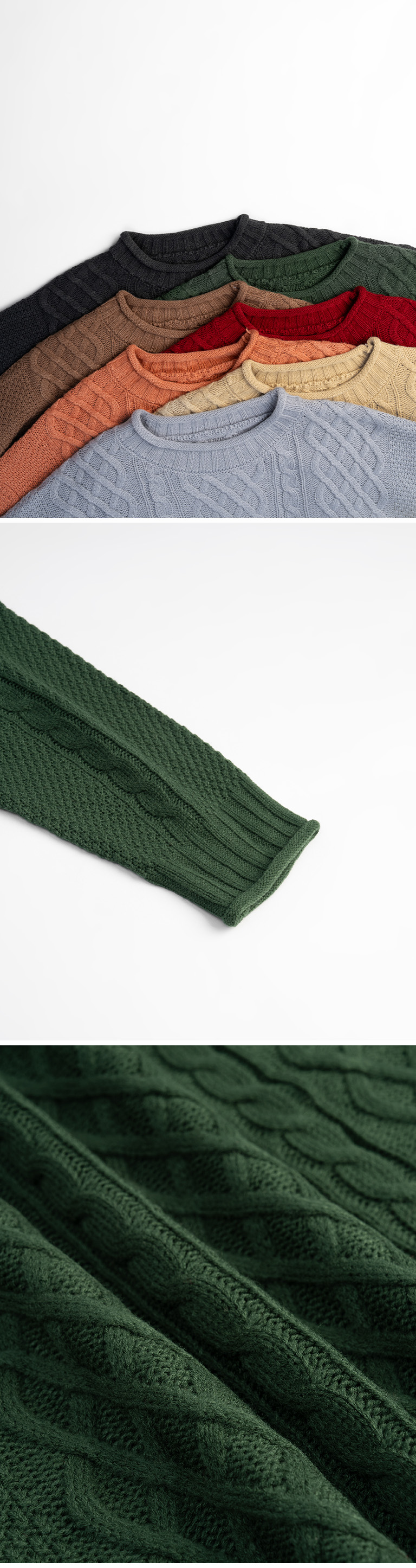 ケーブル編みゆったりニットセーター 7色展開