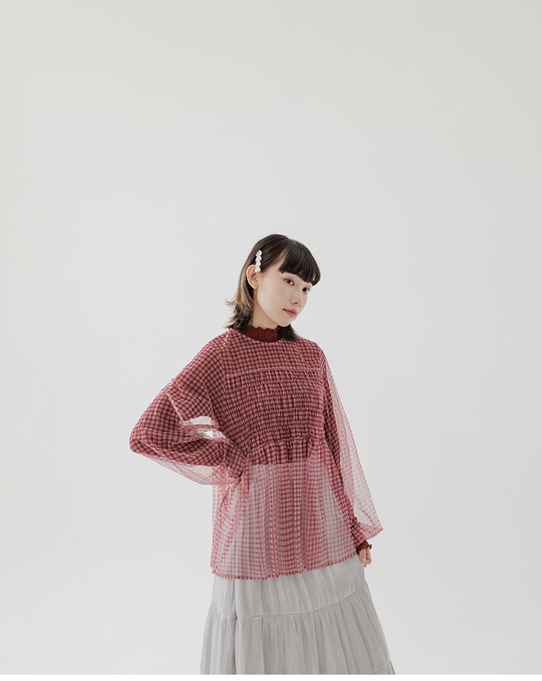 チェック柄シアートップス 2色展開