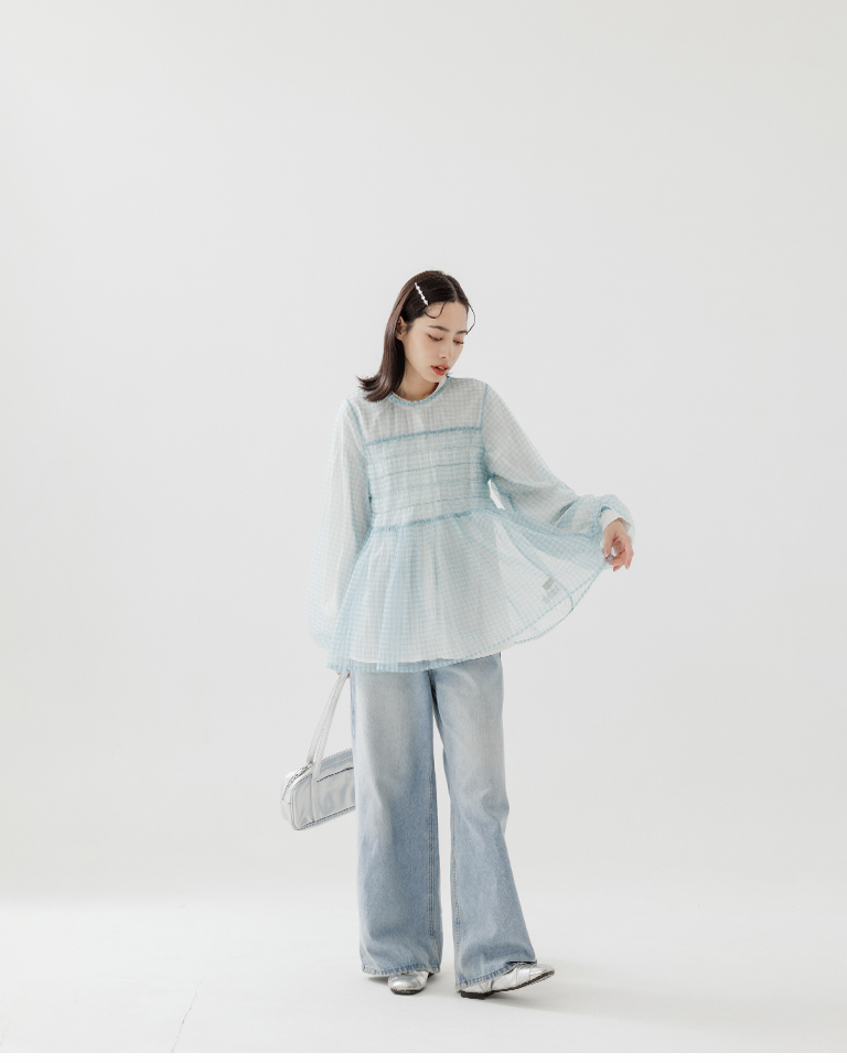 チェック柄シアートップス 2色展開