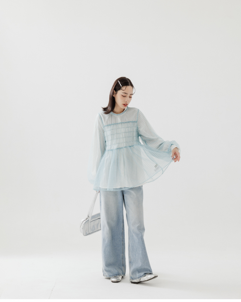 チェック柄シアートップス 2色展開