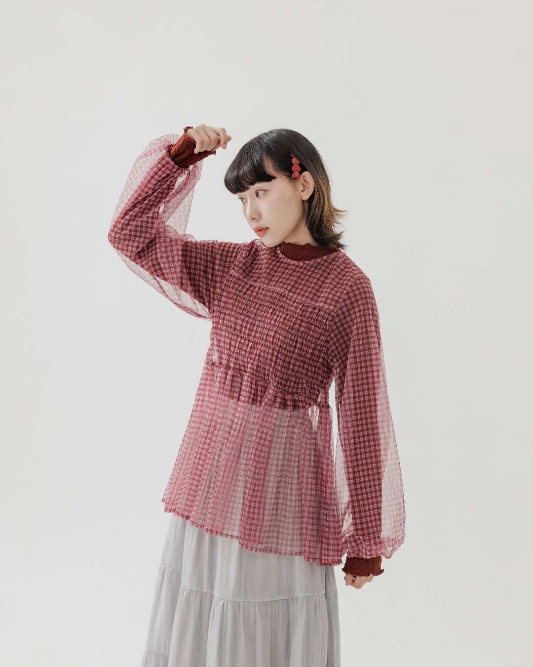 チェック柄シアートップス 2色展開