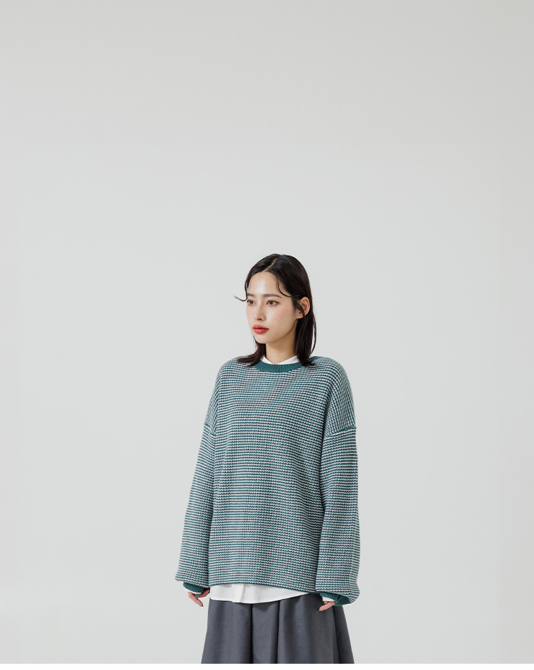 配色チェックワイドニット 3色展開