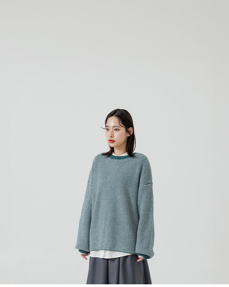 配色チェックワイドニット 3色展開