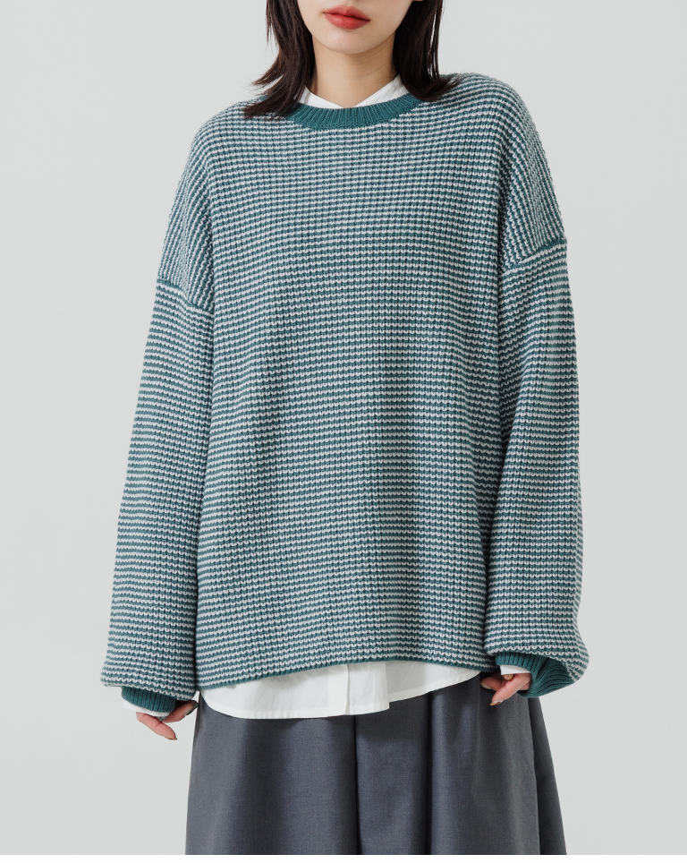 配色チェックワイドニット 3色展開