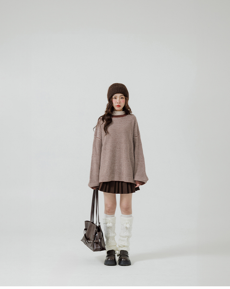 配色チェックワイドニット 3色展開