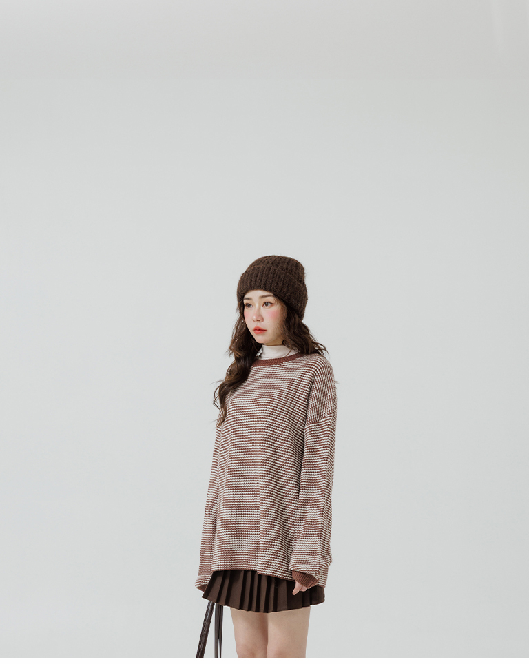 配色チェックワイドニット 3色展開