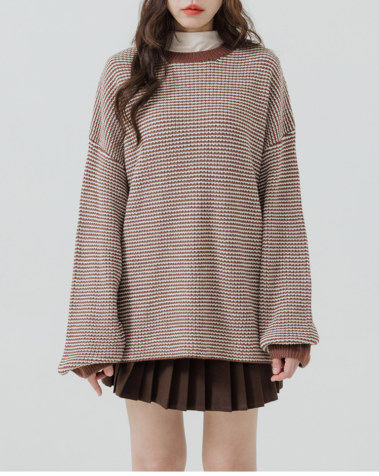 配色チェックワイドニット 3色展開