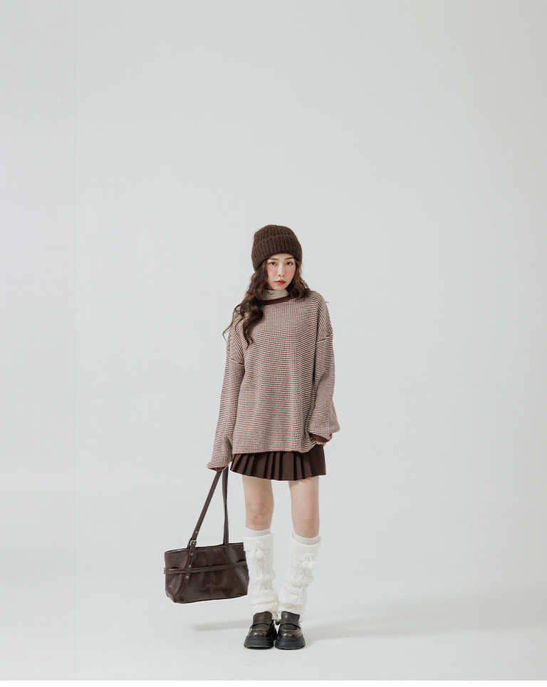 配色チェックワイドニット 3色展開