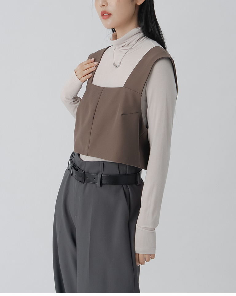 スクエアネックショートベスト ブラウン