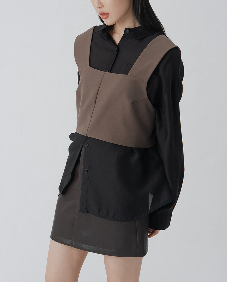 スクエアネックショートベスト ブラウン