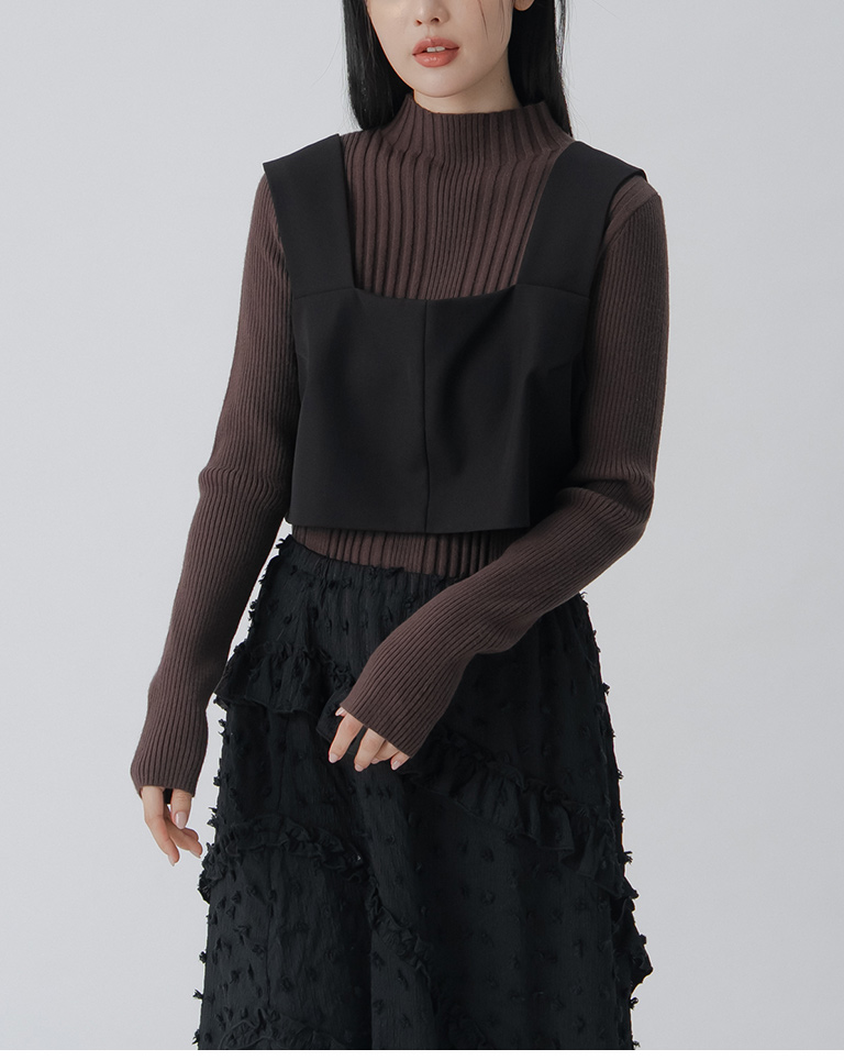 スクエアネックショートベスト ブラック