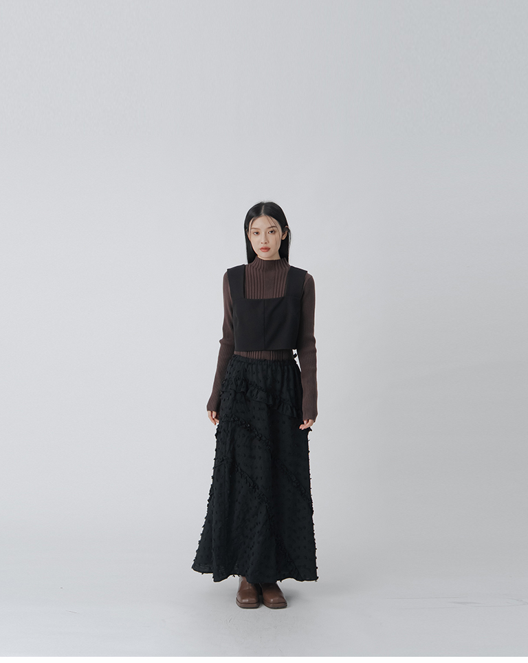 スクエアネックショートベスト ブラック