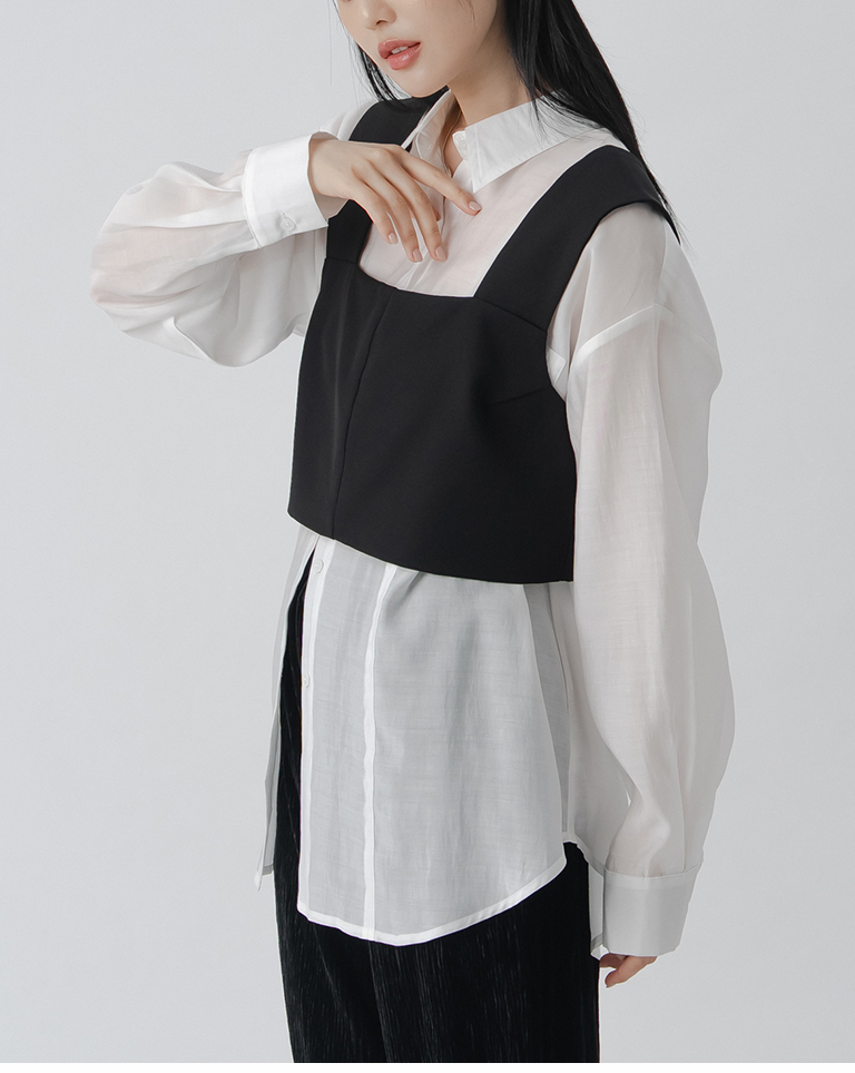 スクエアネックショートベスト ブラック