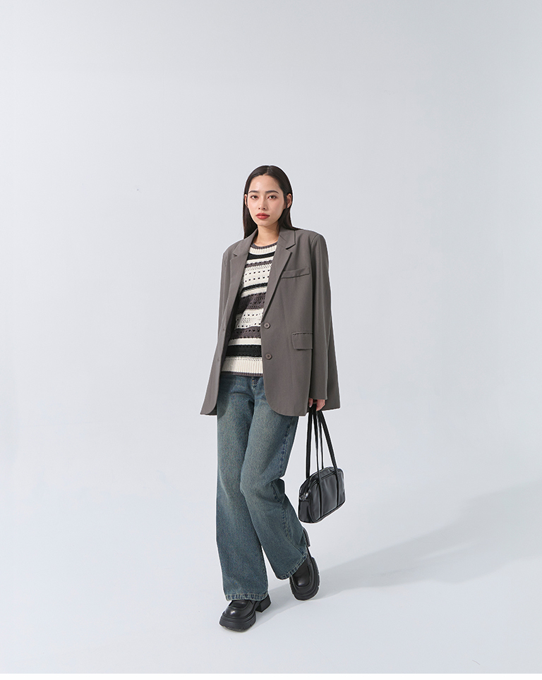 ストライプ透かし編みニットベスト 2色展開