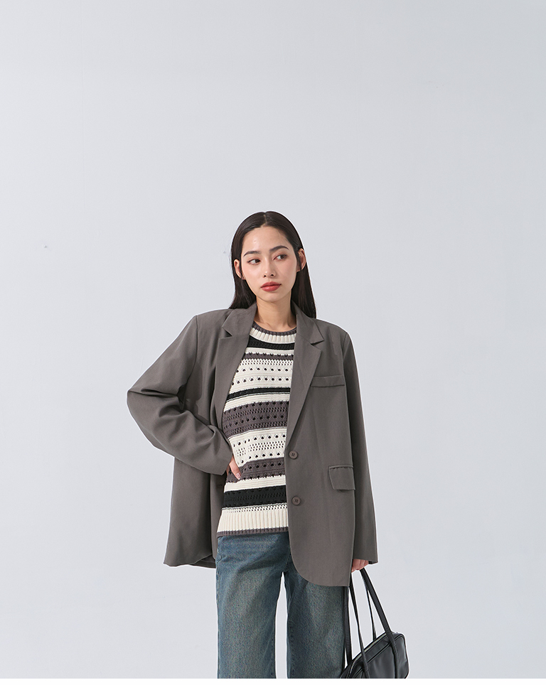 ストライプ透かし編みニットベスト 2色展開