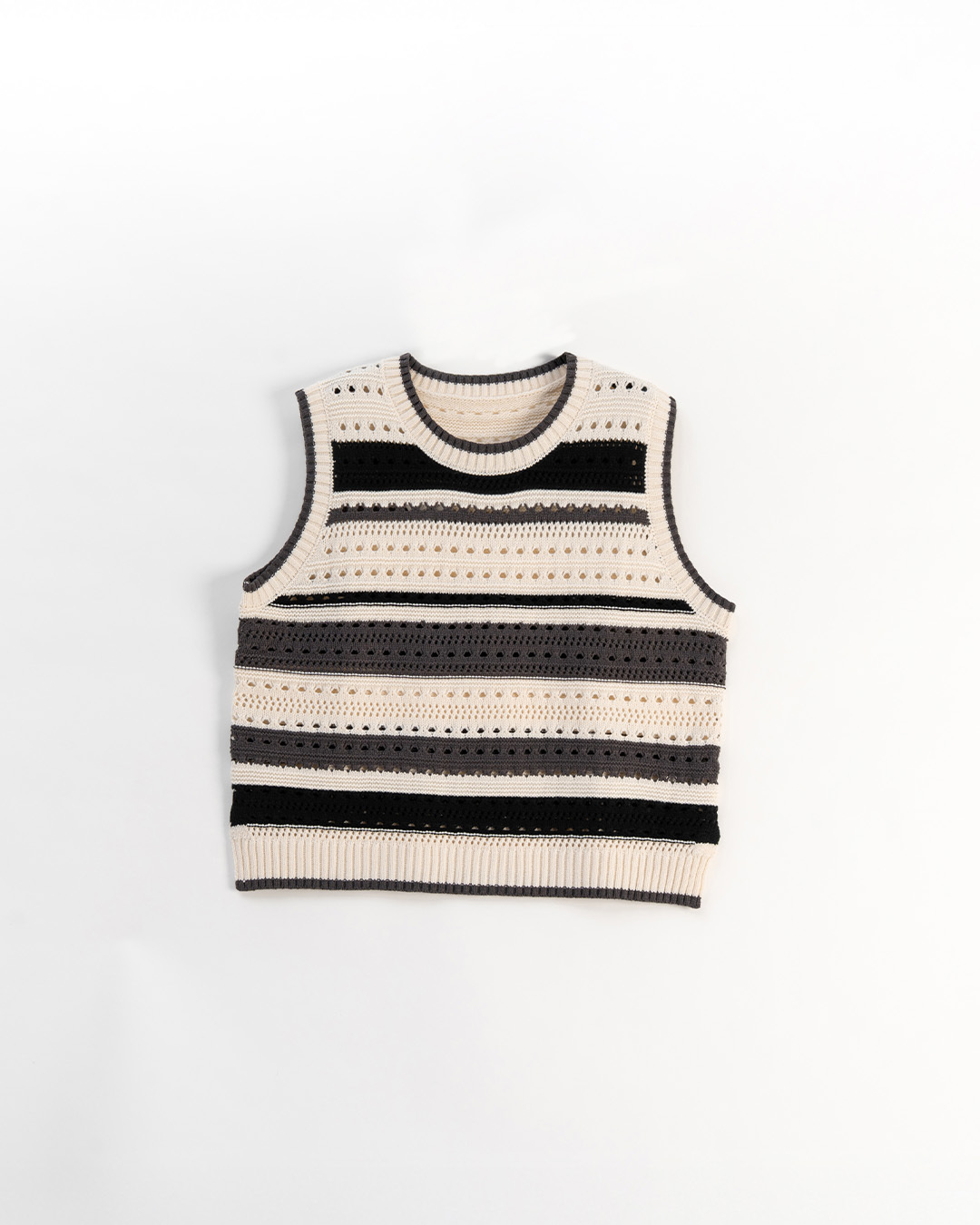 ストライプ透かし編みニットベスト 2色展開