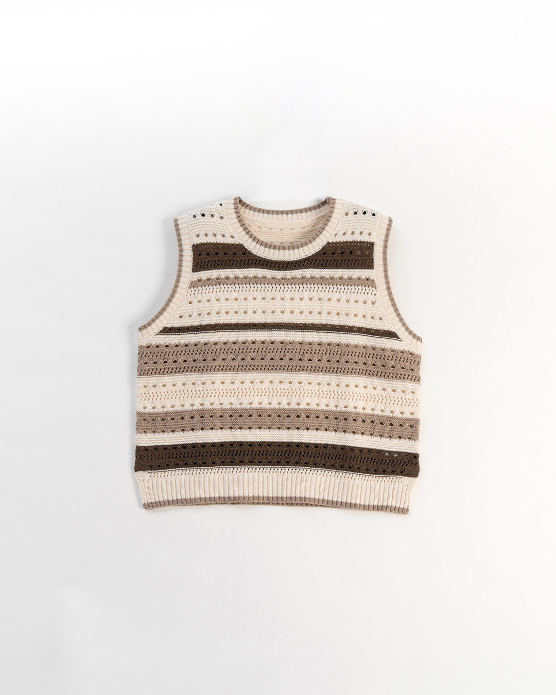 ストライプ透かし編みニットベスト 2色展開