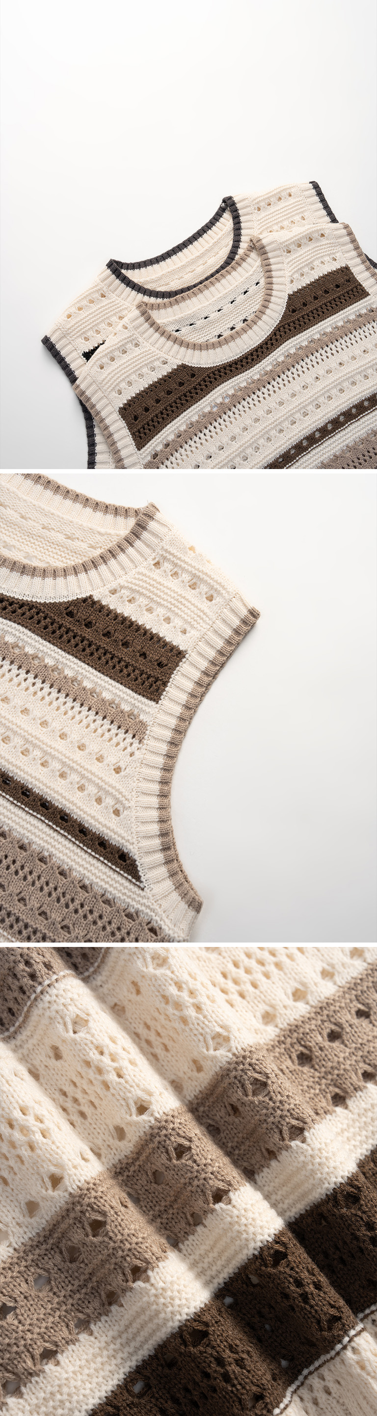 ストライプ透かし編みニットベスト 2色展開