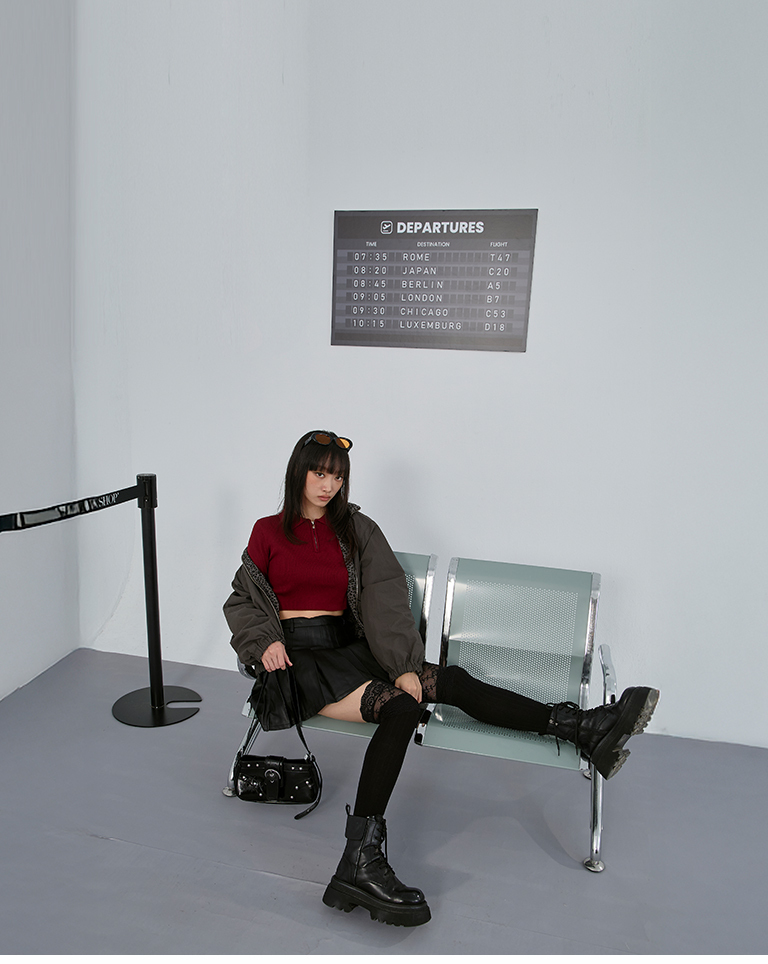 ハーフジップニットトップス レッド