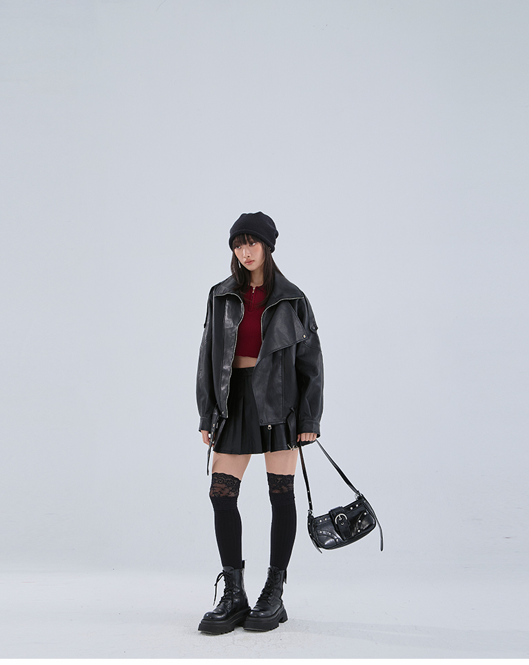 ハーフジップニットトップス レッド