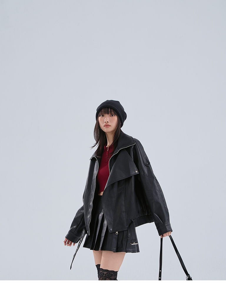 ハーフジップニットトップス レッド