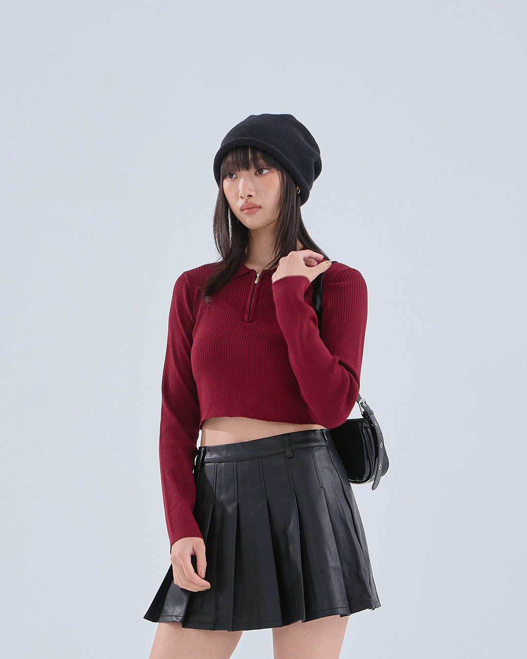 ハーフジップニットトップス レッド