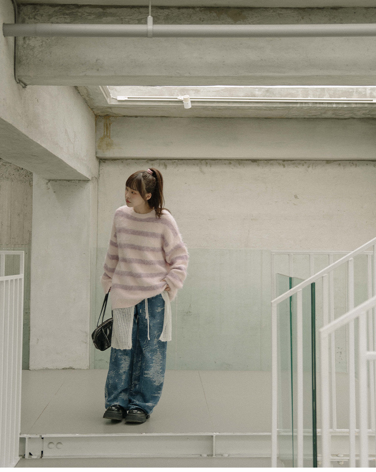 シャギー配色ボーダーニット 2色展開