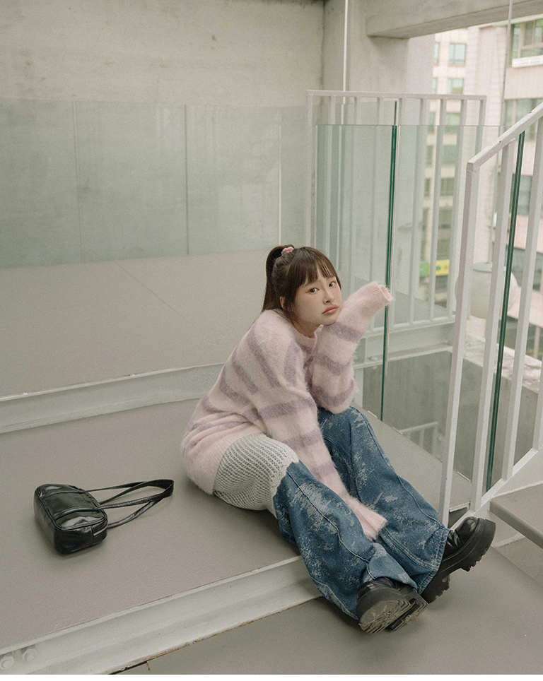 シャギー配色ボーダーニット 2色展開