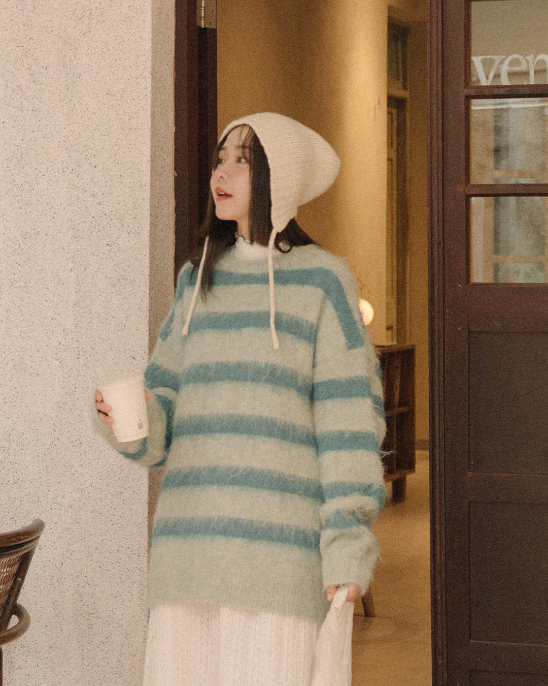 シャギー配色ボーダーニット 2色展開