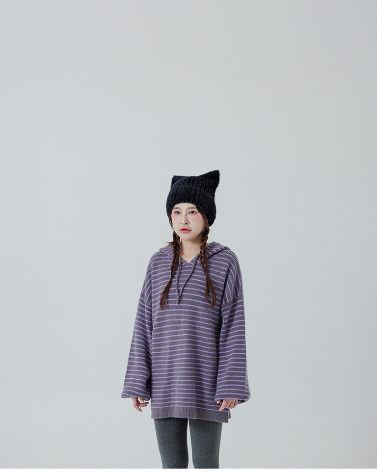 ストライプフーディニットトップス  3色展開