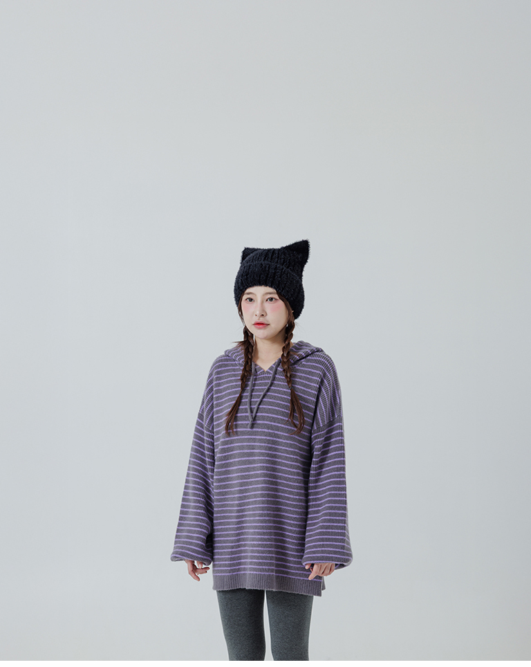 ストライプフーディニットトップス  3色展開