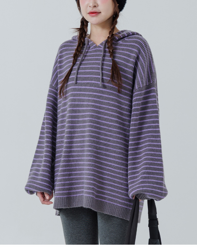 ストライプフーディニットトップス  3色展開