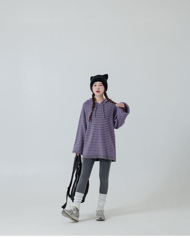 ストライプフーディニットトップス  3色展開