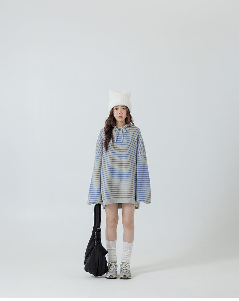 ストライプフーディニットトップス  3色展開