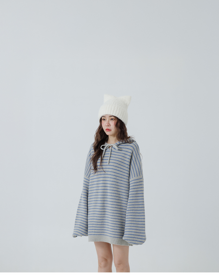 ストライプフーディニットトップス  3色展開